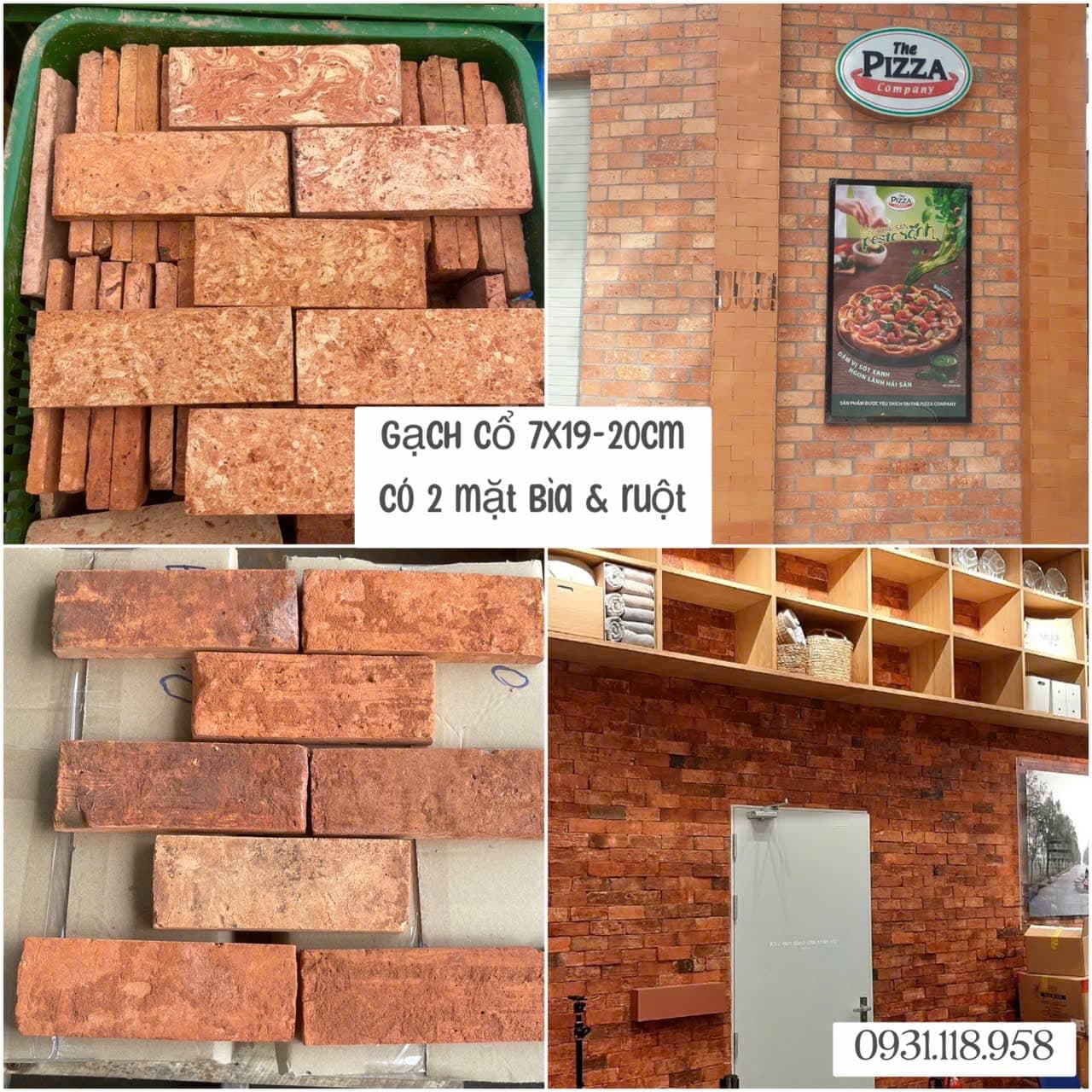 Gạch cổ ruột ốp tường 7x19-20 cm ốp trang trí