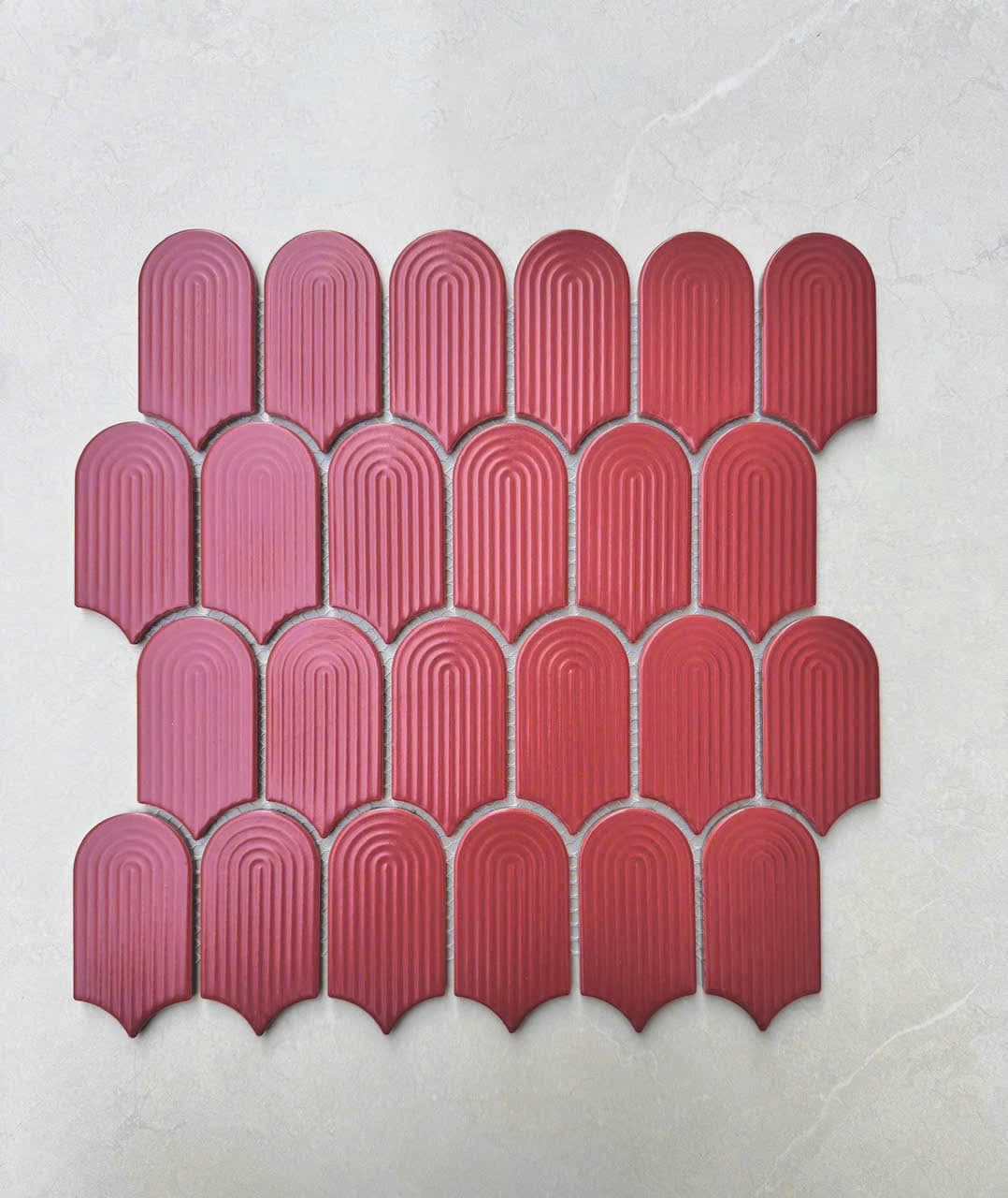 Gạch mosaic Gốm sứ , men bóng có gợn vân tay MHF40 màu đỏ