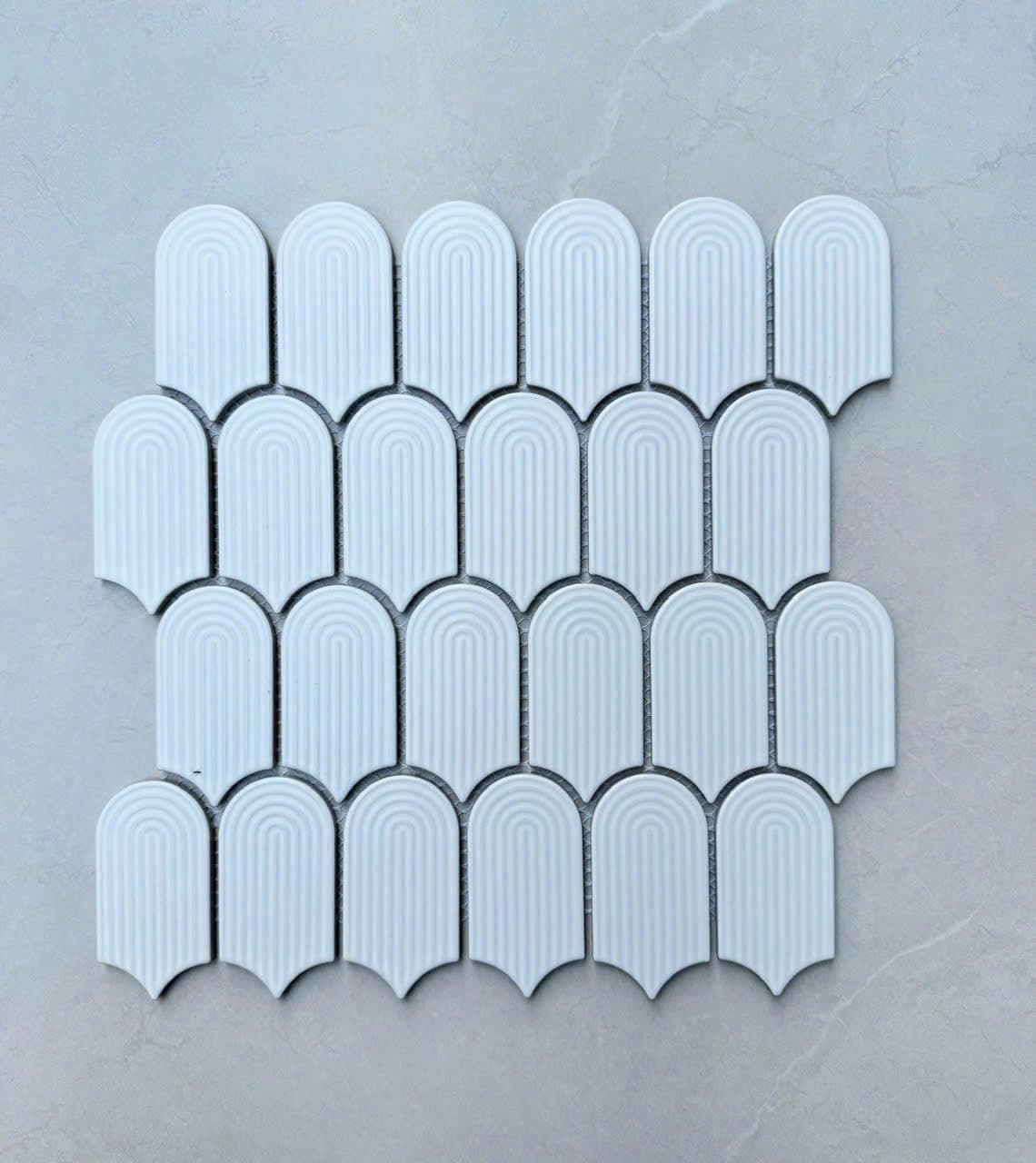 Gạch mosaic Gốm sứ , men bóng có gợn vân tay MHF65 màu trắng