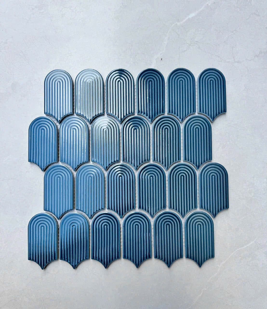 Gạch mosaic Gốm sứ , men bóng có gợn vân tay MHF82 màu xanh đậm