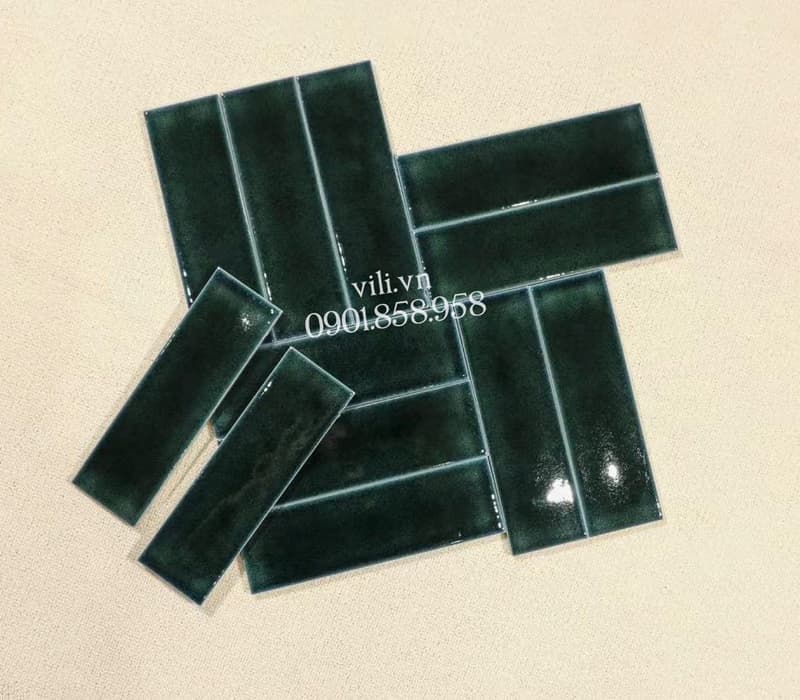 Gạch thẻ men rạn 6X20 cm VL60206C xanh lá đậm