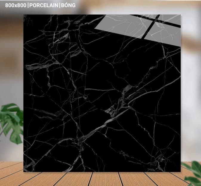 Gạch lát nền 80X80 Catalan 80086 đá bóng đen vân trắng